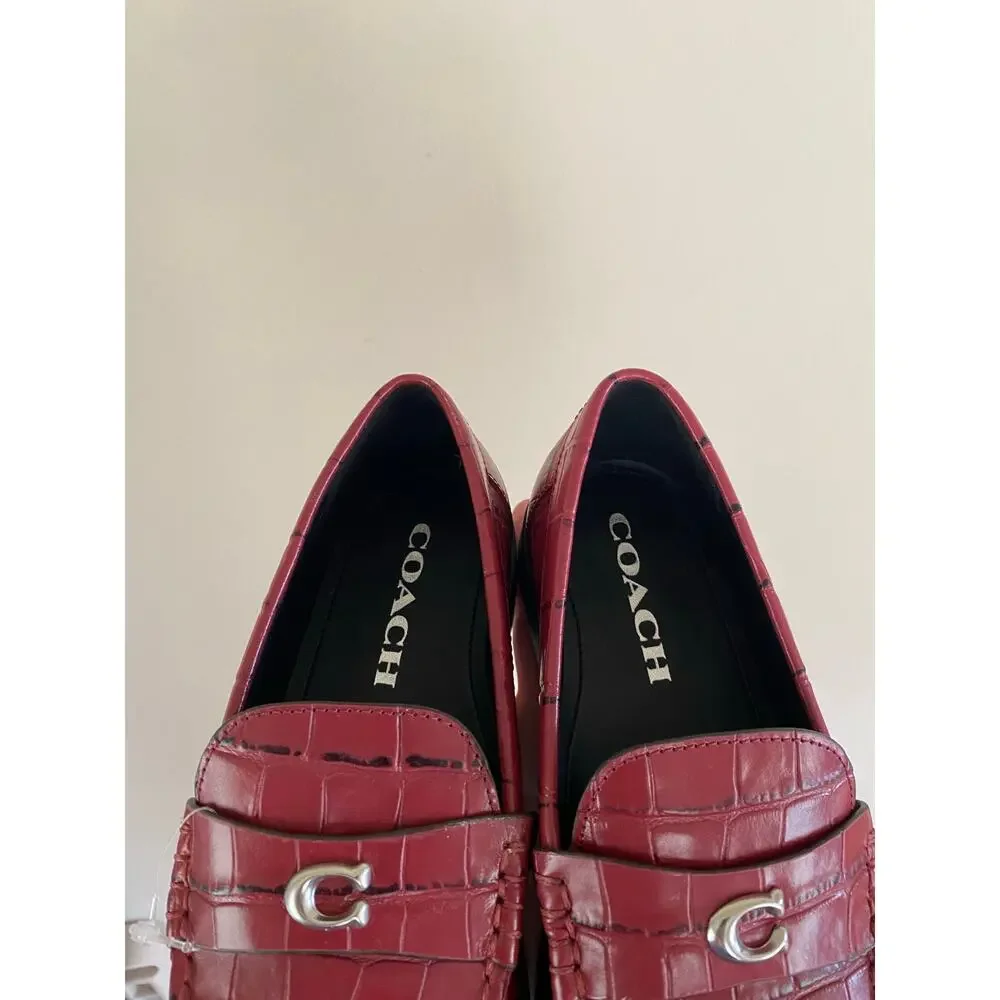 NWOB Coach Red Croc Embosed Loafers Womens Size 5.5/ EUR 36